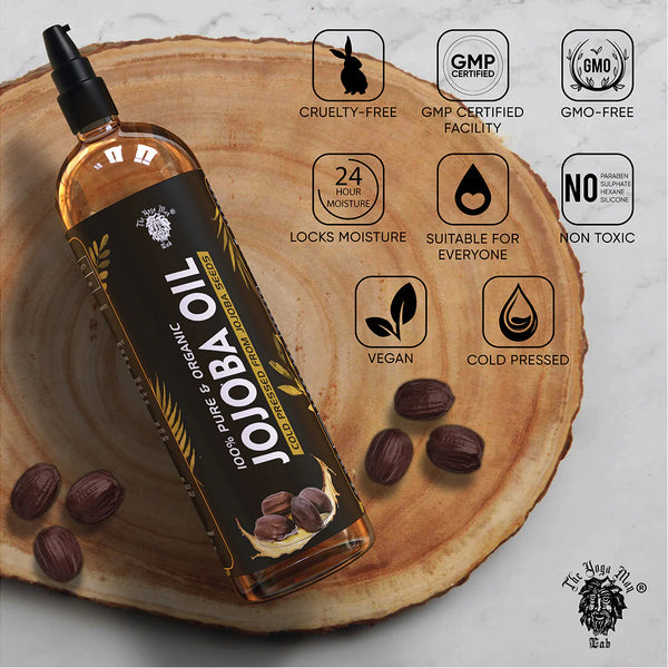 YogaManLab® Best Jojoba Oil 100% Pure & Organic Cold Pressed Oil | Promotes Hair Growth & Skin Moisturizing (200ml)