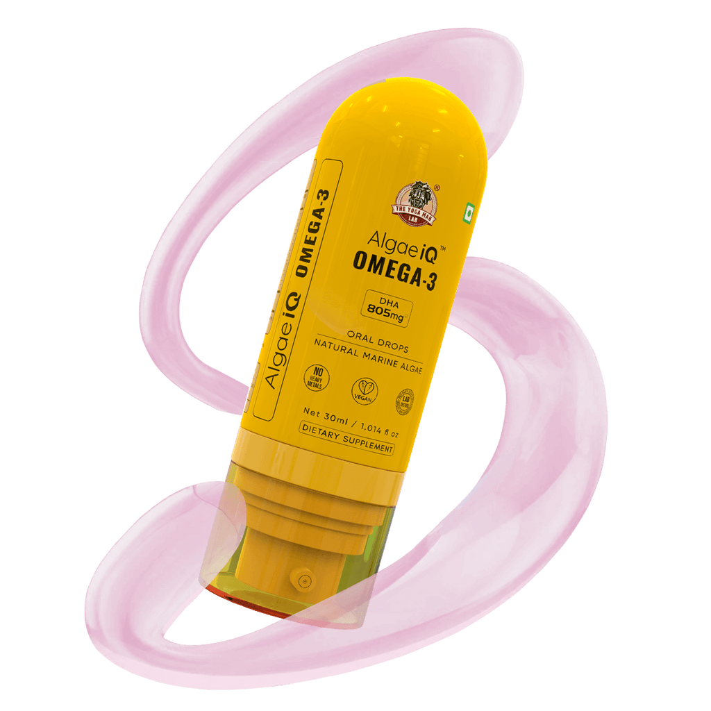 YogaManLab® AlgaeIQ Omega-3 with 800mg DHA | Plant Based, Vegan & Natural | For Improving Heart, Brain, Hair, Skin, Joint & Eye Health | Higest Absorption Formula | 30 Days Pack
