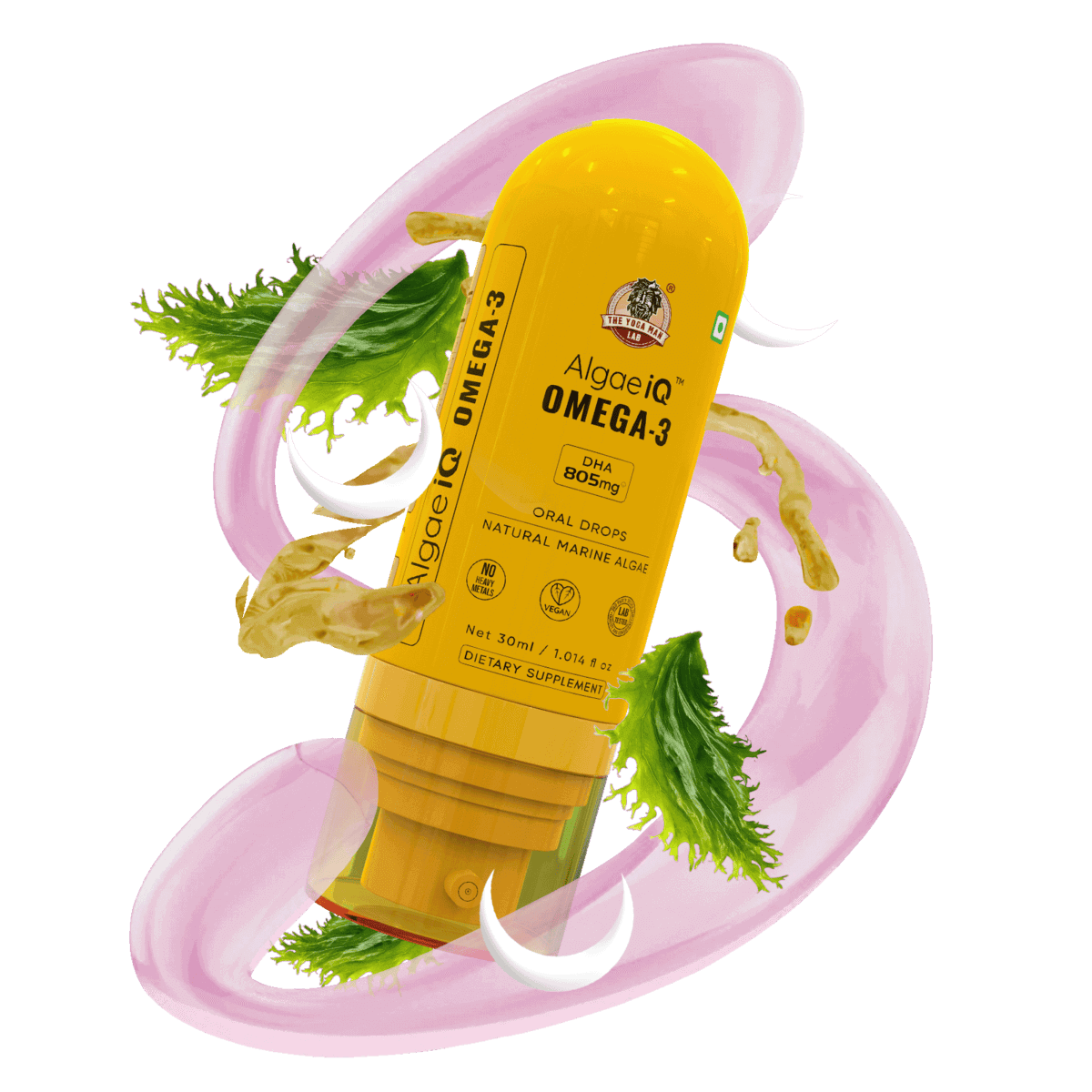 YogaManLab® AlgaeIQ Omega-3 with 800mg DHA | Plant Based, Vegan & Natural | For Improving Heart, Brain, Hair, Skin, Joint & Eye Health | Higest Absorption Formula | 30 Days Pack