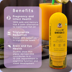 YogaManLab® AlgaeIQ Omega-3 with 800mg DHA | Plant Based, Vegan & Natural | For Improving Heart, Brain, Hair, Skin, Joint & Eye Health | Higest Absorption Formula | 30 Days Pack