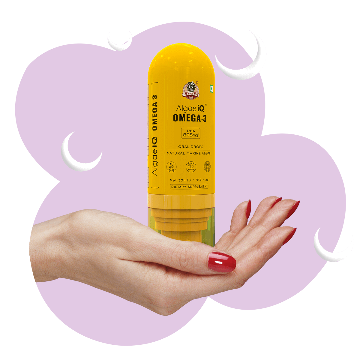 YogaManLab® AlgaeIQ Omega-3 with 800mg DHA | Plant Based, Vegan & Natural | For Improving Heart, Brain, Hair, Skin, Joint & Eye Health | Higest Absorption Formula | 30 Days Pack