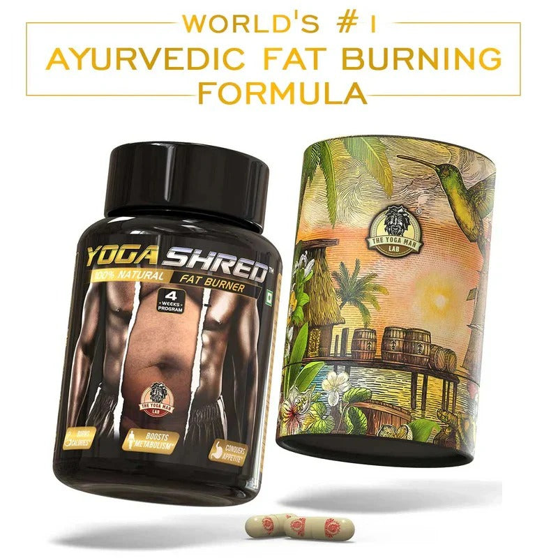 YOGA SHRED - Burn Fat At-Home Ayurvedic Supplement Capsules (Men) | Helps in Weight Loss & Boosting Energy | Ayurvedic & 100% Natural