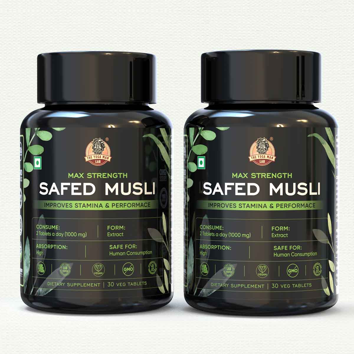 YogaManLab® Safed Musli Tablets – Improves Vitality - Lab Certified, Pesticide Free - 30 Tablets