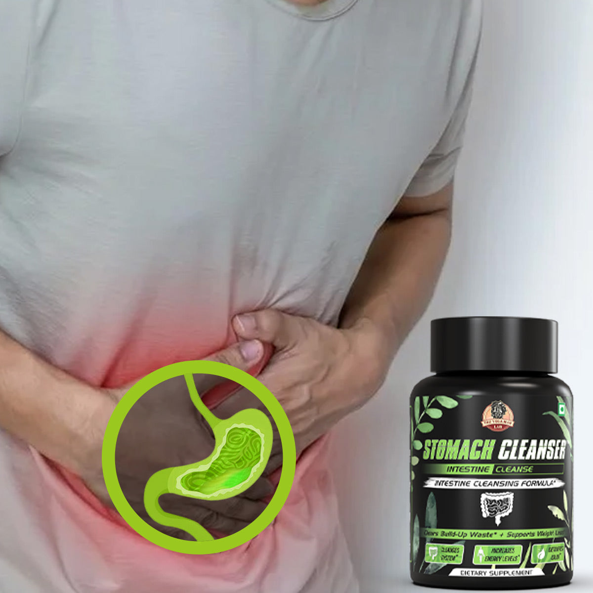 YogaManLab® STOMACH CLEANSER- Intestine Detox Ayurvedic Supplement | 14-Days Detox Program To Remove Constipation & Toxins | 100% Natural with Probiotics
