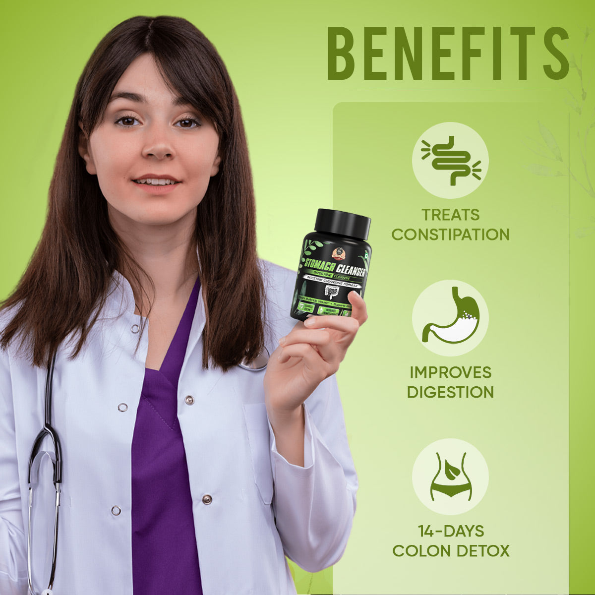 YogaManLab® Stomach Cleanser & Detox Capsules - Constipation Relief | 14-Days Detox Program To Remove Constipation & Toxins | 100% Natural with Probiotics