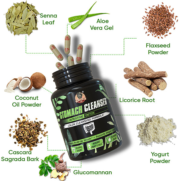 YogaManLab® STOMACH CLEANSER- Intestine Detox Ayurvedic Supplement | 14-Days Detox Program To Remove Constipation & Toxins | 100% Natural with Probiotics