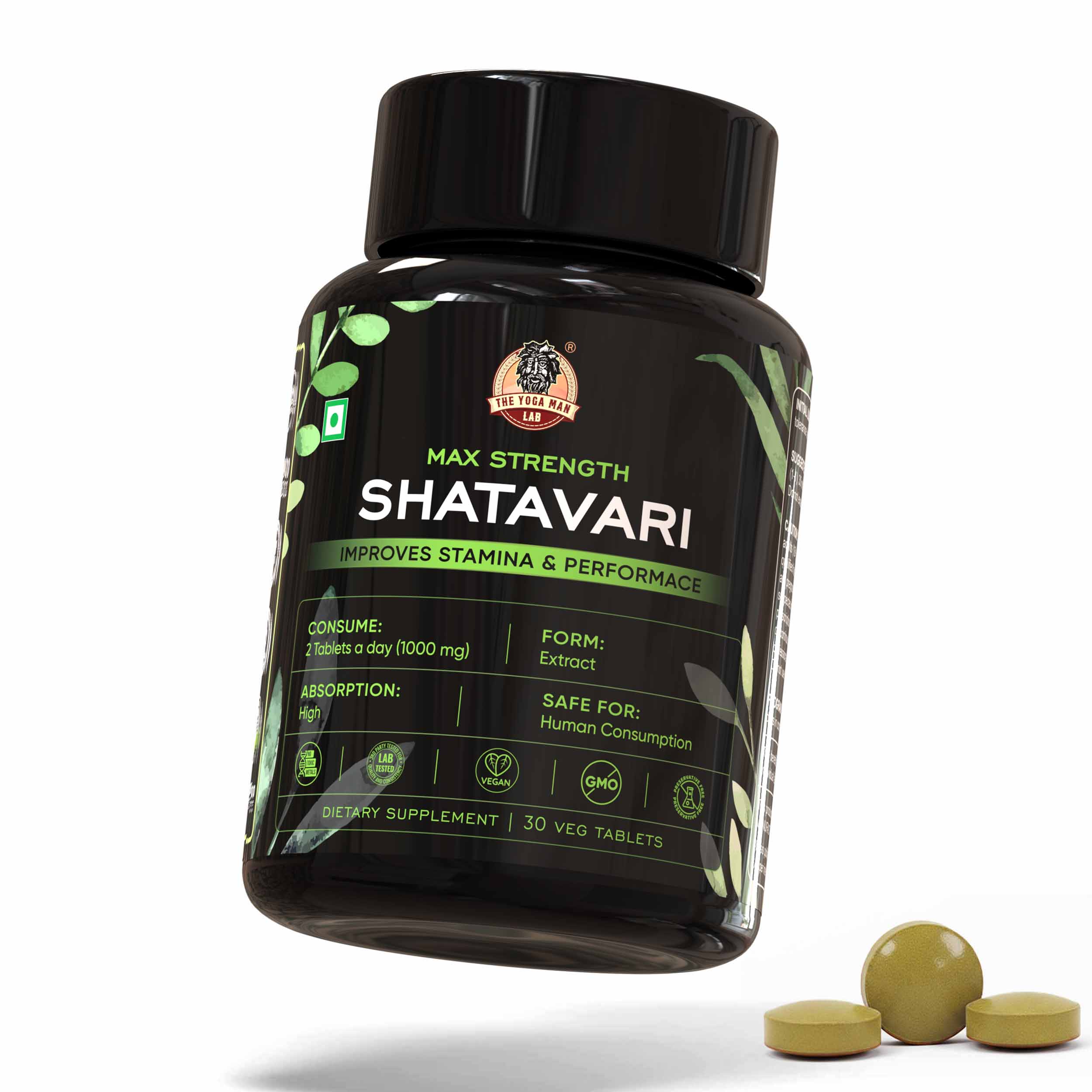 YogaManLab® Shatavari Tablets –  Immunity Booster & Natural Antioxidant  - Lab Certified, Pesticide Free - 30 Tablets Main image