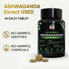 YogaManLab® Ashwagandha Tablets - 100% Lab Certified | Xtra Energy Booster & Stress Reliever - 30 Tablets