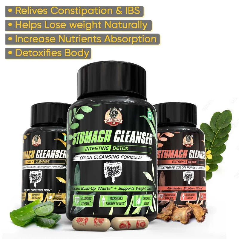 YogaManLab® STOMACH CLEANSER KIT- Extreme Purge + Intestine Detox + Daily Fiber Cleanse (3 Ayurvedic Supplements) | Probiotic Soluble Fiber Formula For Smooth Bowel Movement | 100% Natural