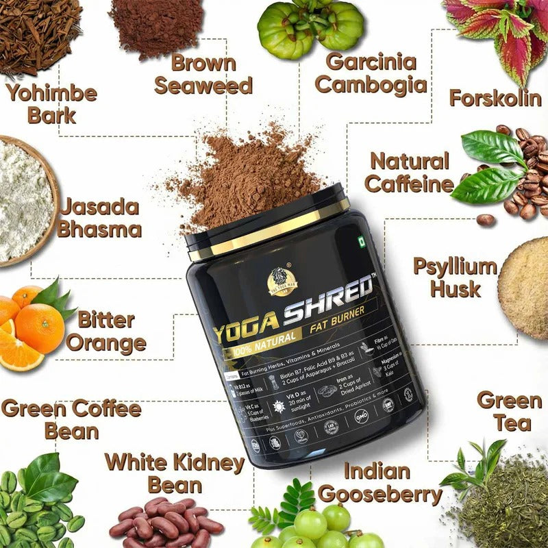 YogaManLab® YOGA SHRED - Burn Fat At-Home Ayurvedic Supplement Powder(Men) | Helps in Weight Loss & Boosting Energy | Ayurvedic & 100% Natural