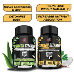 YogaManLab® STOMACH CLEANSER KIT- Intestine Detox + Daily Fiber Cleanse (2 Ayurvedic Supplements) | Probiotic Soluble Fiber Formula For Smooth Bowel Movement | 100% Natural