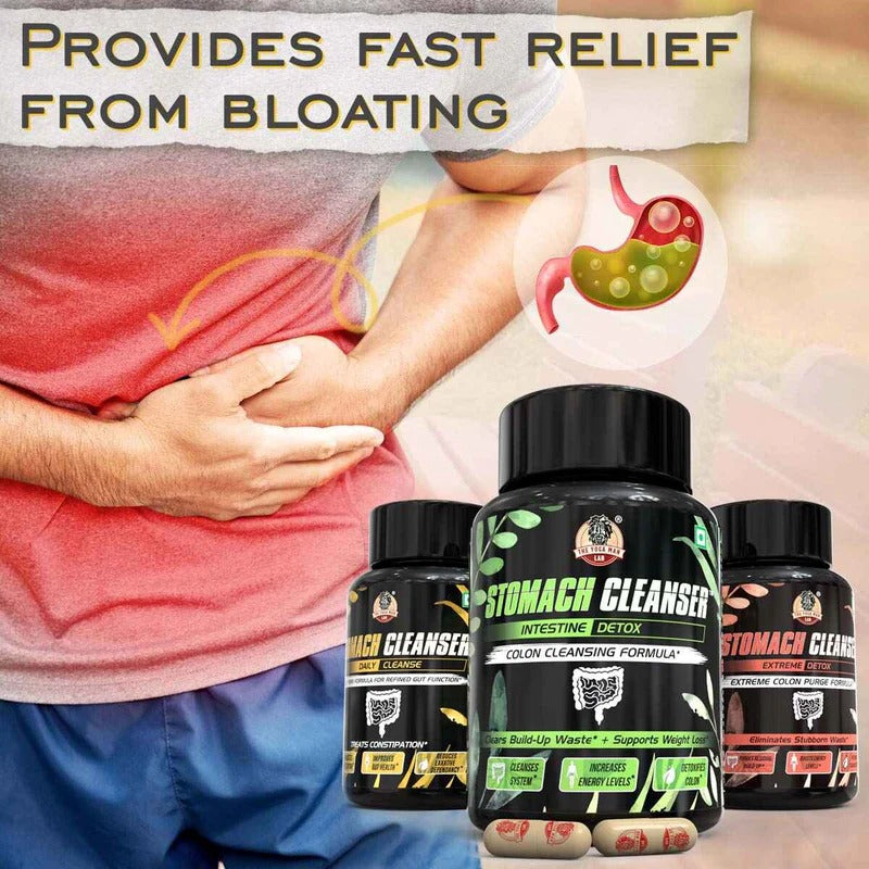 YogaManLab® STOMACH CLEANSER KIT- Extreme Purge + Intestine Detox + Daily Fiber Cleanse (3 Ayurvedic Supplements) | Probiotic Soluble Fiber Formula For Smooth Bowel Movement | 100% Natural