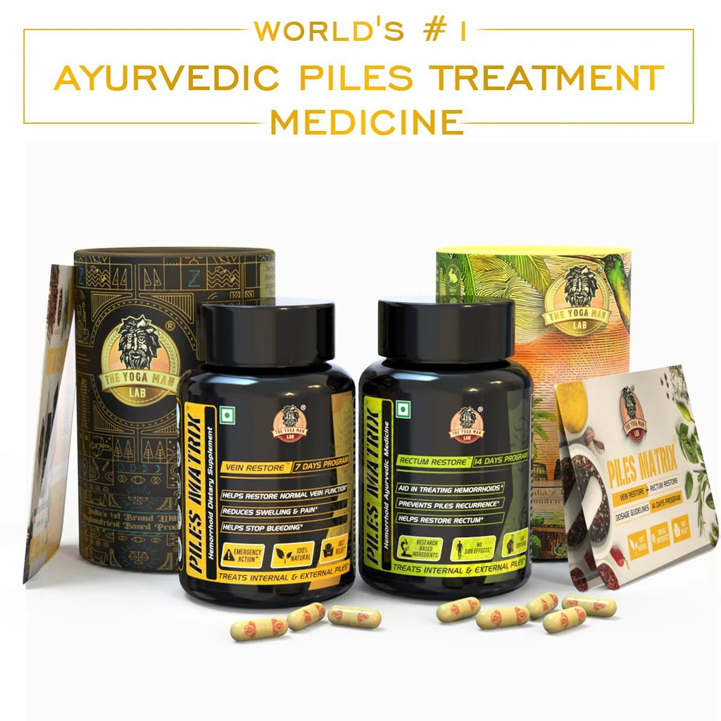 YogaManLab® PILES MATRIX - Vein Restore + Rectum Restore Ayurvedic Supplements + Herbal Remedies Diet Booklet | Relives Pain & Shrinks Mass | 100% Natural