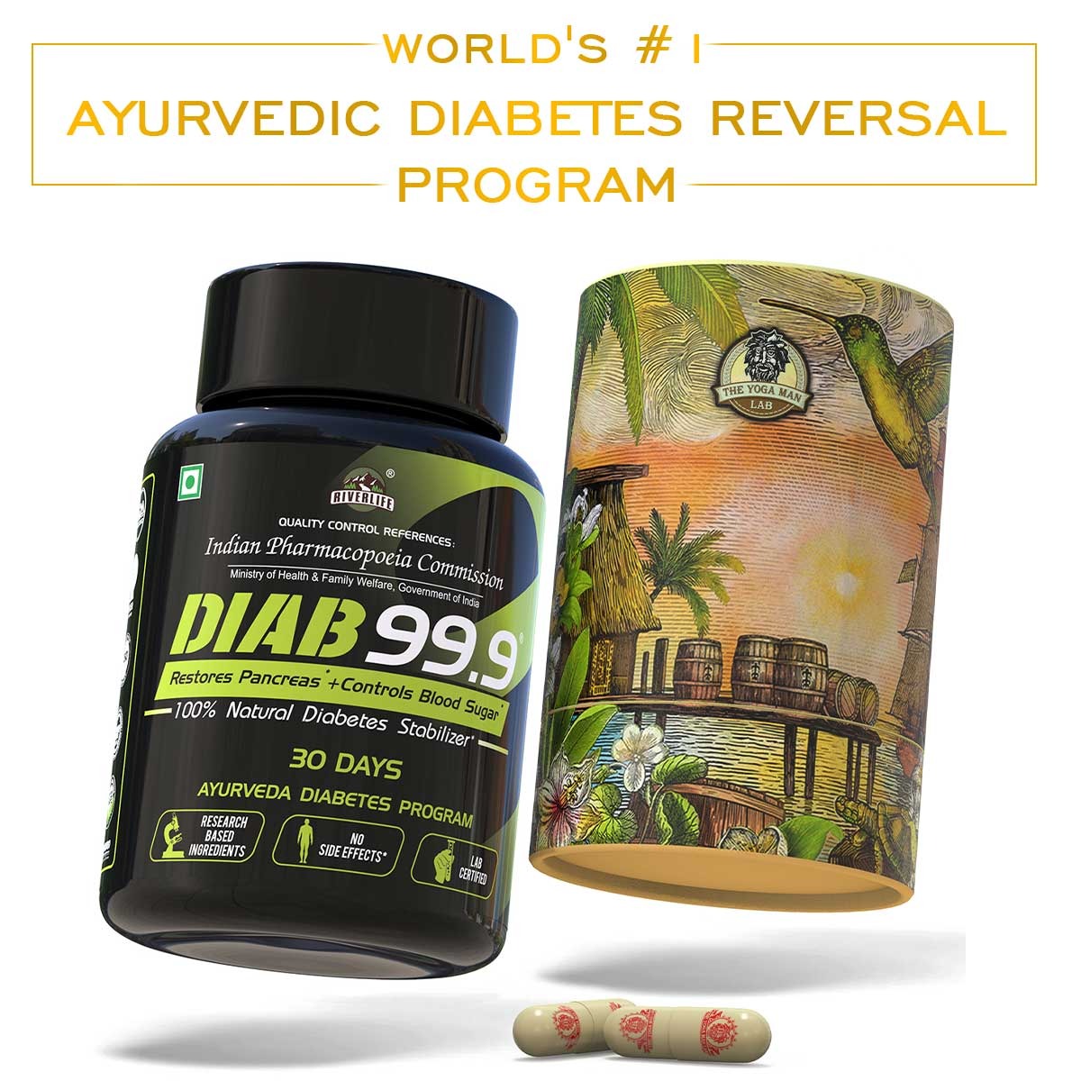 YogaManLab® DIAB 99.9+ Type-2 Diabetes Ayurvedic Medicine | 100% Natural