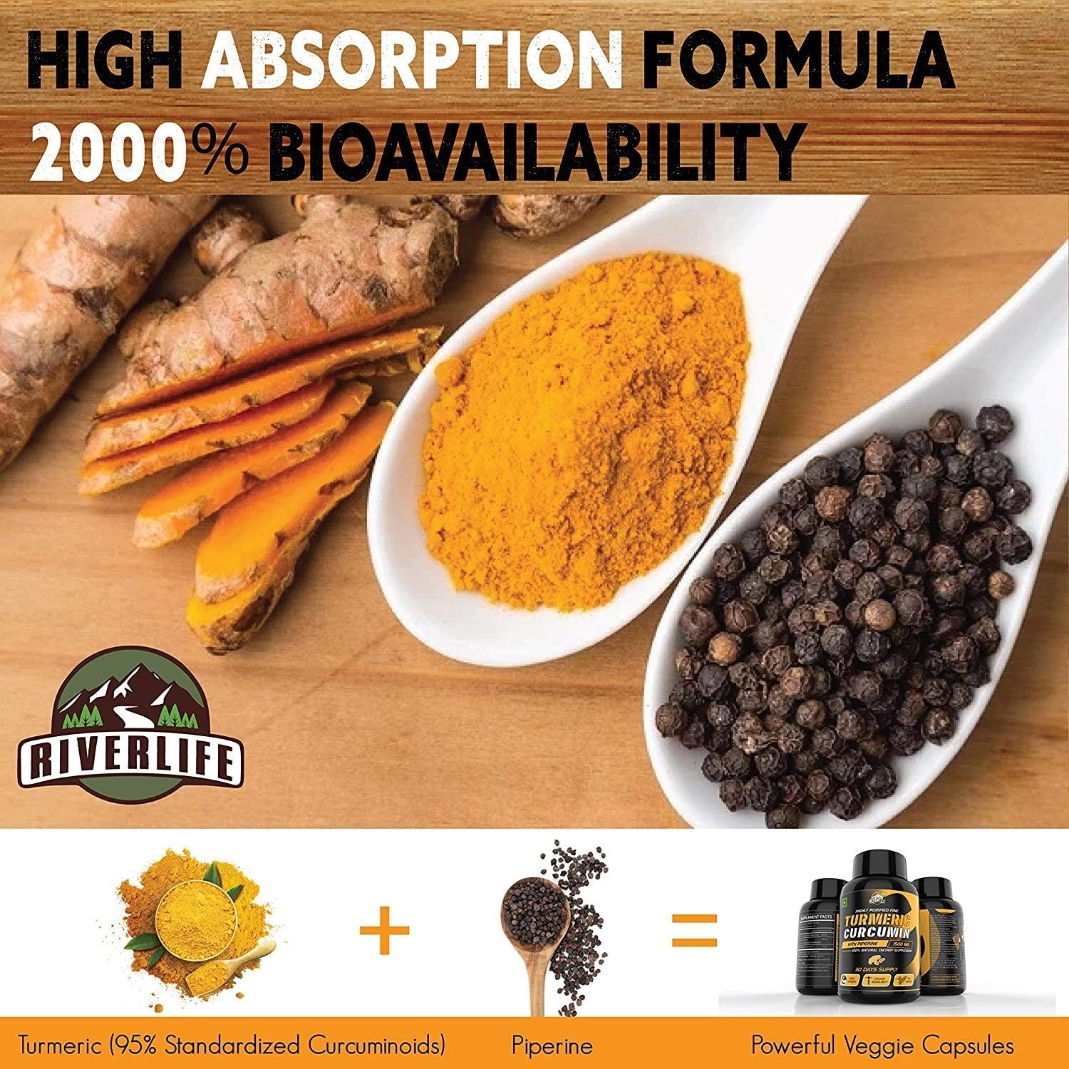 YogaManLab® Ayurvedic Turmeric Curcumin With Raw Turmeric, 95% Curcuminoids and Black Pepper | For Joint & Healthy Inflammatory Support | 100% Natural & Indian Secondary image