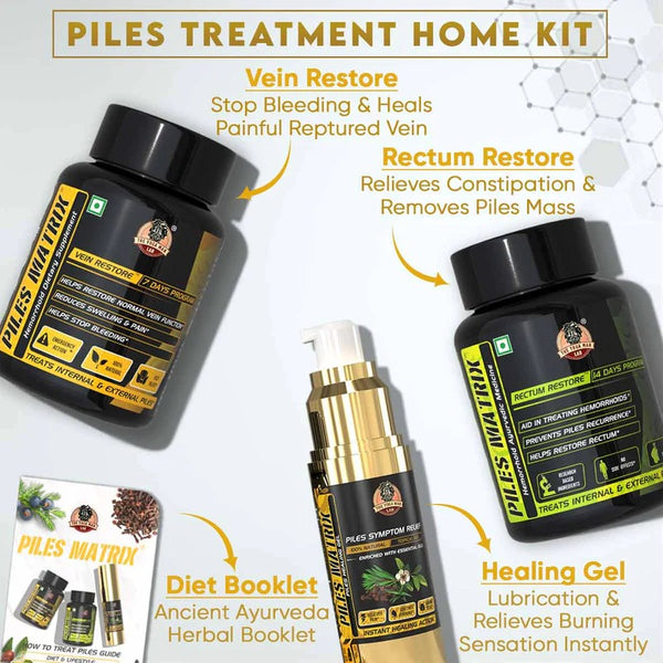 YogaManLab® PILES MATRIX - Ayurvedic Medicines for Piles Home Treatment | With Capsules, Lepam & Diet Booklet | Relives Pain & Itching, Shrinks Mass, & Treats Constipation | 100% Natural