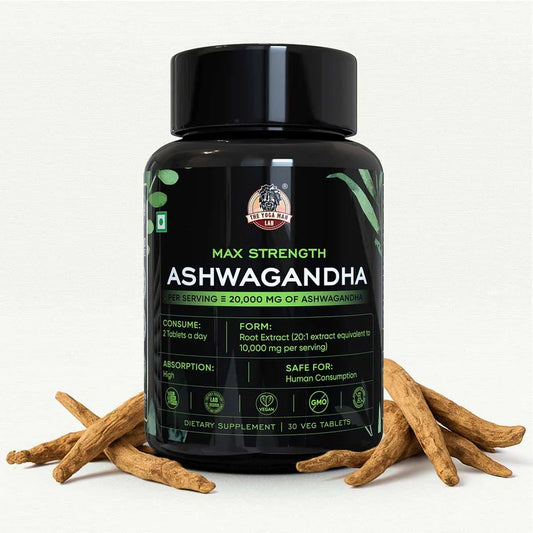 YogaManLab® Ashwagandha Tablets - 100% Lab Certified | Xtra Energy Booster & Stress Reliever - 30 Tablets