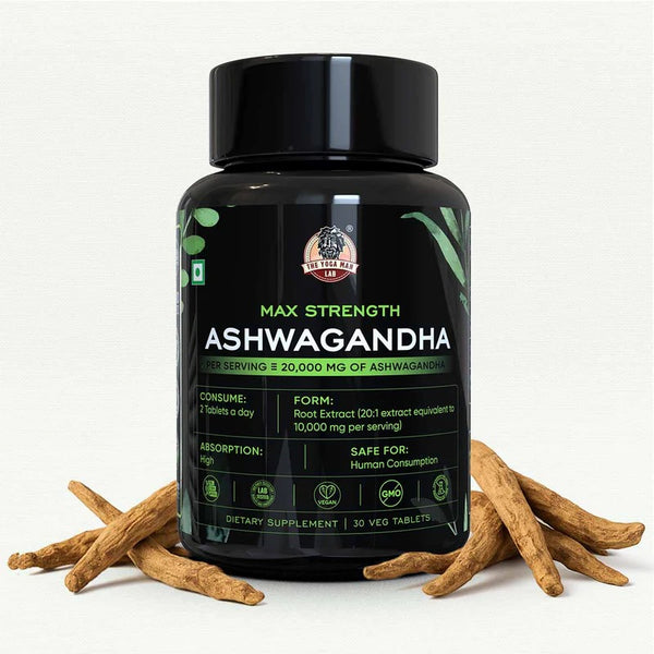 YogaManLab® Ashwagandha Tablets - 100% Lab Certified | Xtra Energy Booster & Stress Reliever - 30 Tablets