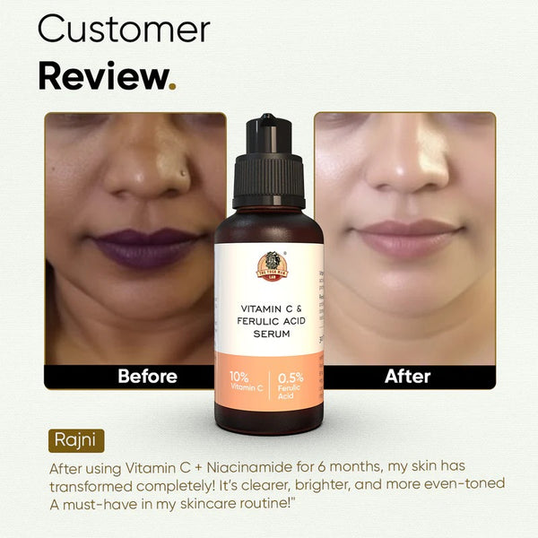 YogaManLab® 10% Pure Vitamin-C & 0.5% Ferulic Acid Face Serum | Brightens Dull Skin, Evens Tone