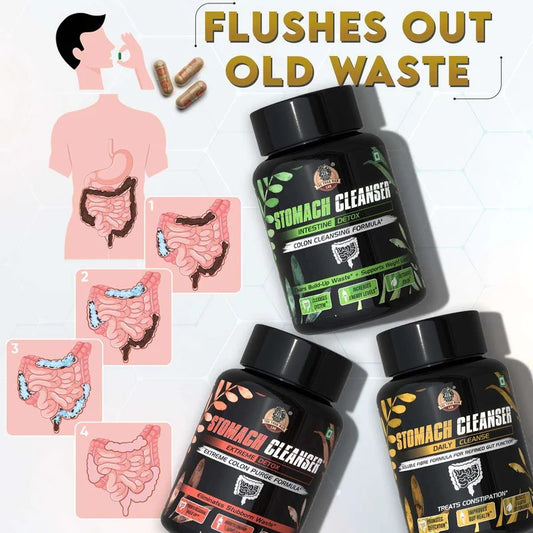 YogaManLab® STOMACH CLEANSER KIT- Extreme Purge + Intestine Detox + Daily Fiber Cleanse (3 Ayurvedic Supplements) | Probiotic Soluble Fiber Formula For Smooth Bowel Movement | 100% Natural