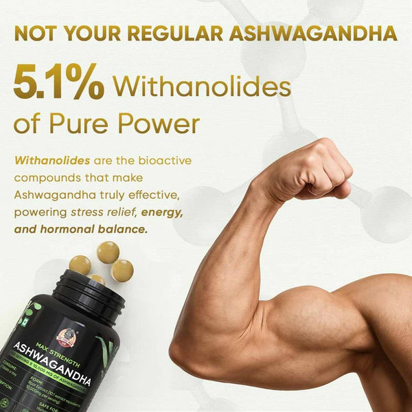 YogaManLab® Ashwagandha Tablets - 100% Lab Certified | Xtra Energy Booster & Stress Reliever - 30 Tablets