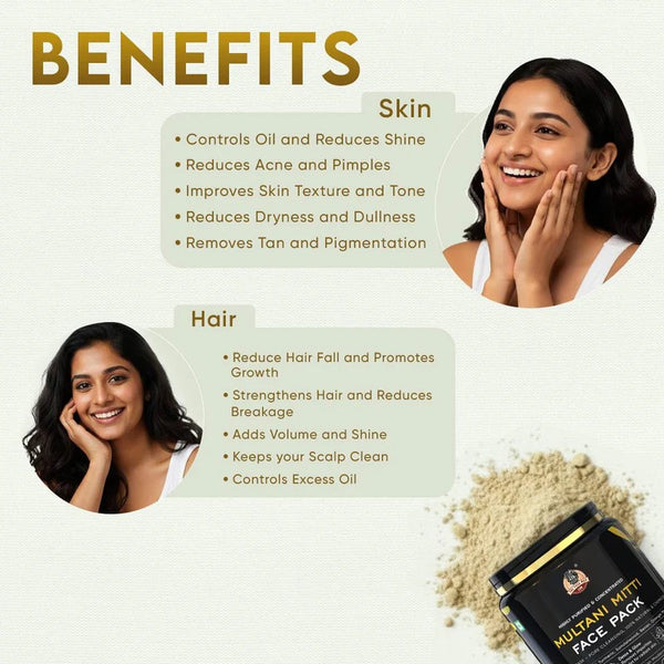 YogaManLab® Multani Mitti Glow Face Pack – For Deep Pore Cleansing, Acne Defense & Tan Removal (With Chandan, Turmeric & Orange Peel)