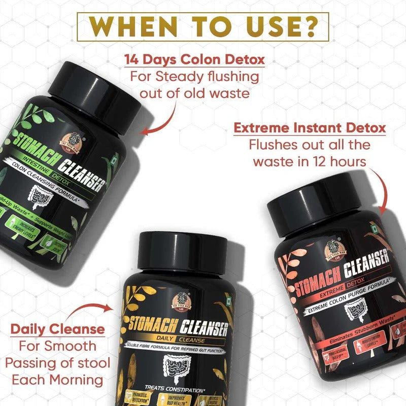 YogaManLab® STOMACH CLEANSER KIT- Extreme Purge + Intestine Detox + Daily Fiber Cleanse (3 Ayurvedic Supplements) | Probiotic Soluble Fiber Formula For Smooth Bowel Movement | 100% Natural