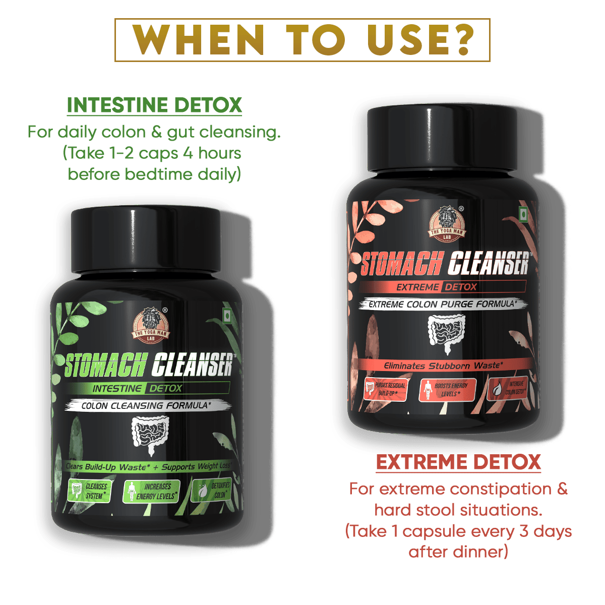 YogaManLab® STOMACH CLEANSER- Intestine Detox Ayurvedic Supplement | 14-Days Detox Program To Remove Constipation & Toxins | 100% Natural with Probiotics