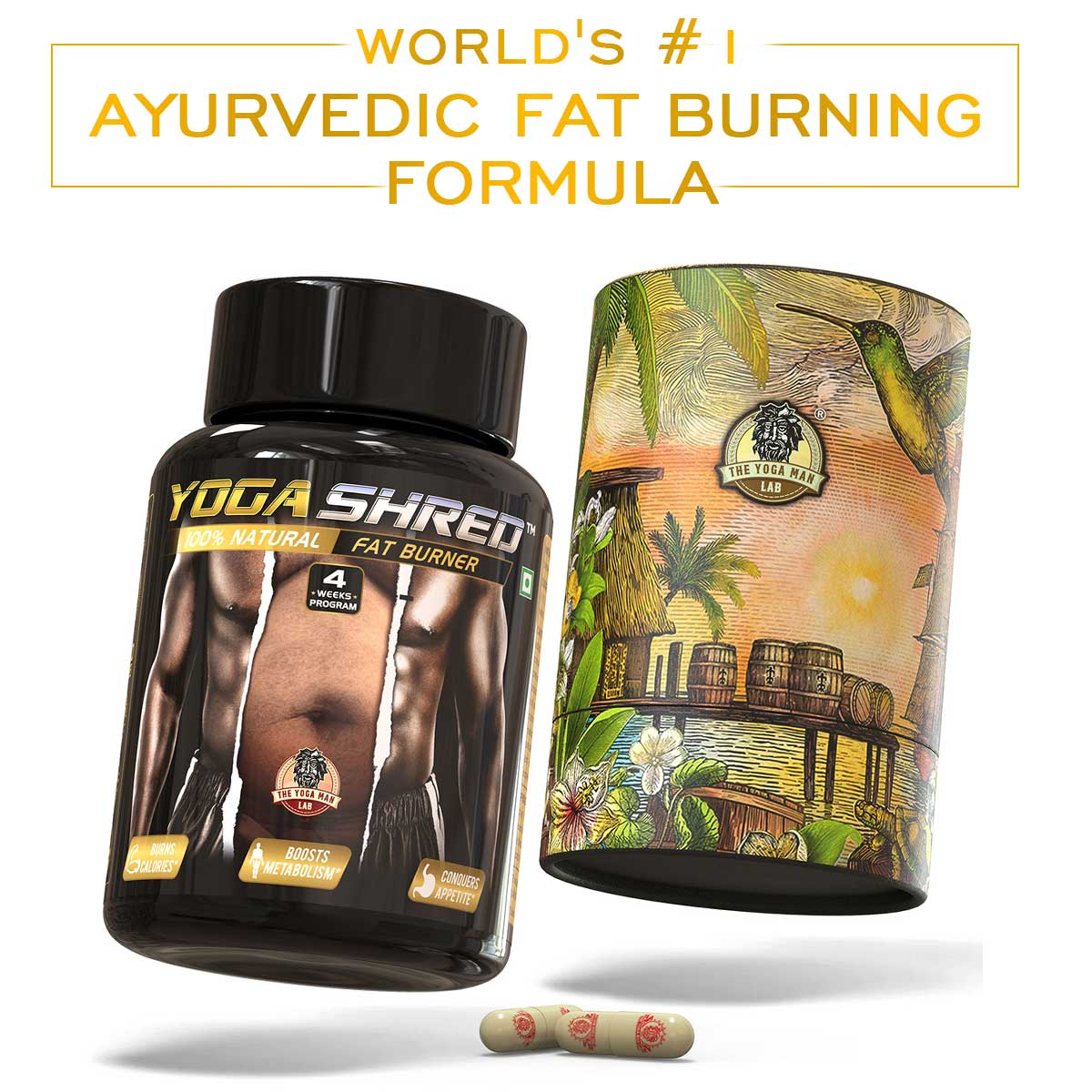 YogaManLab® YOGA SHRED - Home Fat Burner (Women) Ayurvedic Supplement | Thermogenic Weight Burner, Appetite Suppressant & Energy Booster | 100% Natural Main image